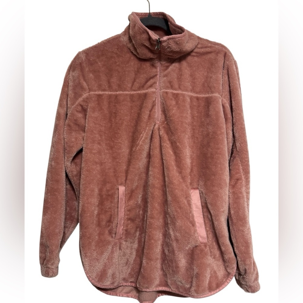 Pink Lily "Mostly Yours" Mauve Sherpa Quarter-Zip Pullover Size Small